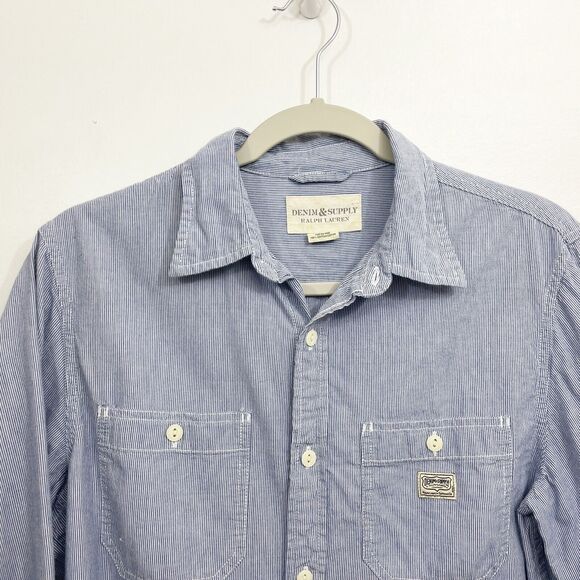 Denim & Supply Ralph Lauren Womens M Shirt Cotton Blue Pinstripe Button Front - Picture 2 of 7